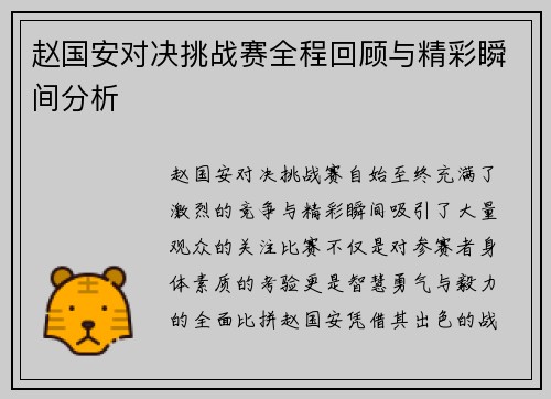 赵国安对决挑战赛全程回顾与精彩瞬间分析
